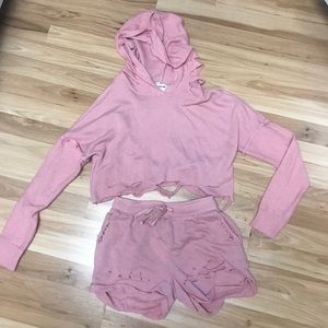 Better Be distressed sweat short crop top PINK